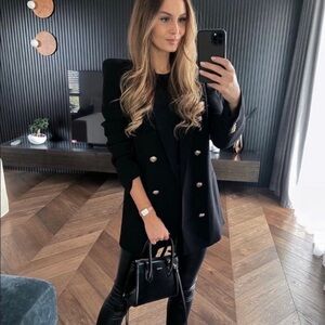 Nanette Lepore tailored double breasted blazer gold hardware stretch Large 10